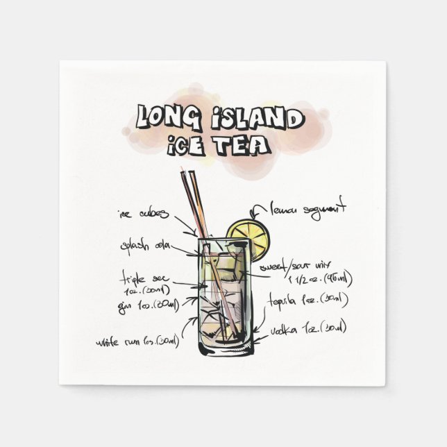 Long Island Ice Tea Drink Recipe Cocktail Napkin (Front)