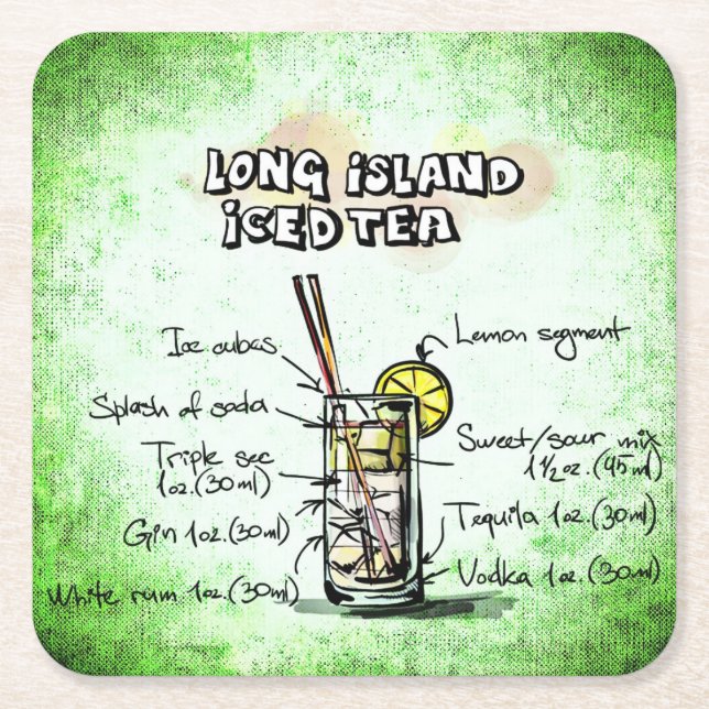 LONG ISLAND ICED TEA recipe funny Square Paper Coaster (Front)