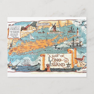 Long Island Illustrated Map Postcard