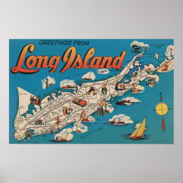 Long Island, New York - Greetings From Poster (Front)