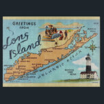 Long Island NY  15x11 Cutting Board<br><div class="desc">Colourfully illustrated,  vintage map of Long Island,  New York.  It's an old postcard repurposed!</div>