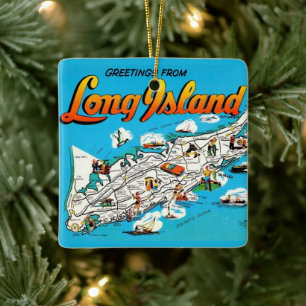 Long Island, NY Greeting Ceramic Ornament