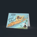Long Island NY   Holiday Card<br><div class="desc">Colourfully illustrated,  vintage map of Long Island,  New York.  It's an old postcard repurposed for the holidays!</div>