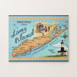 Long Island NY Jigsaw Puzzle<br><div class="desc">A very old,  vintage postcard map of Long Island,  New York. This vintage illustration is a  perfect accessory for a beach house cottage and it makes such a great gift.</div>