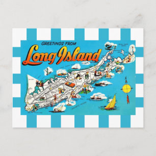  Long Island, NY Striped Map Postcard