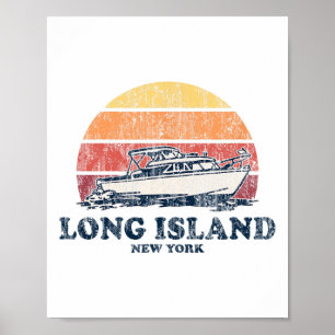 Long Island Ny Vintage Boating 70s Retro Boat Desi Poster