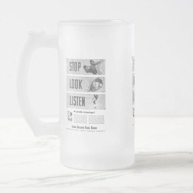 Long Island Railroad Safety  Frosted Glass Beer Mug (Left)