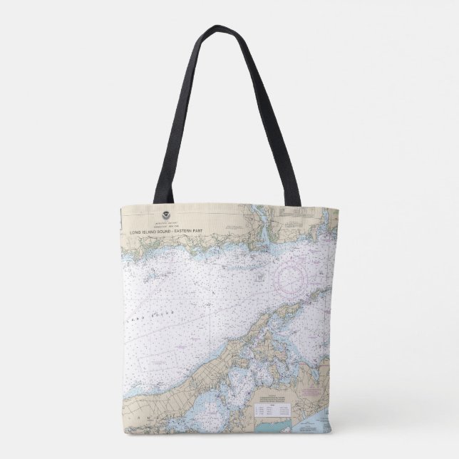 Long Island Sound Eastern Part Nautical Chart Tote Bag (Back)