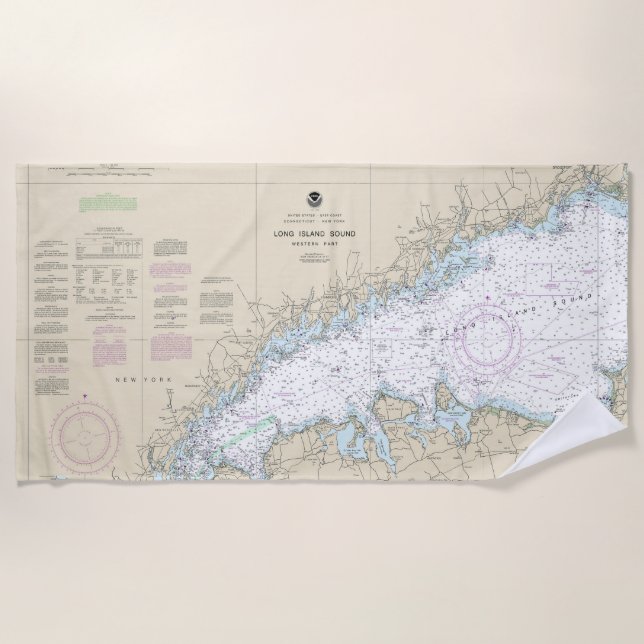 Long Island Sound Western Part Nautical Chart Beach Towel (Front)