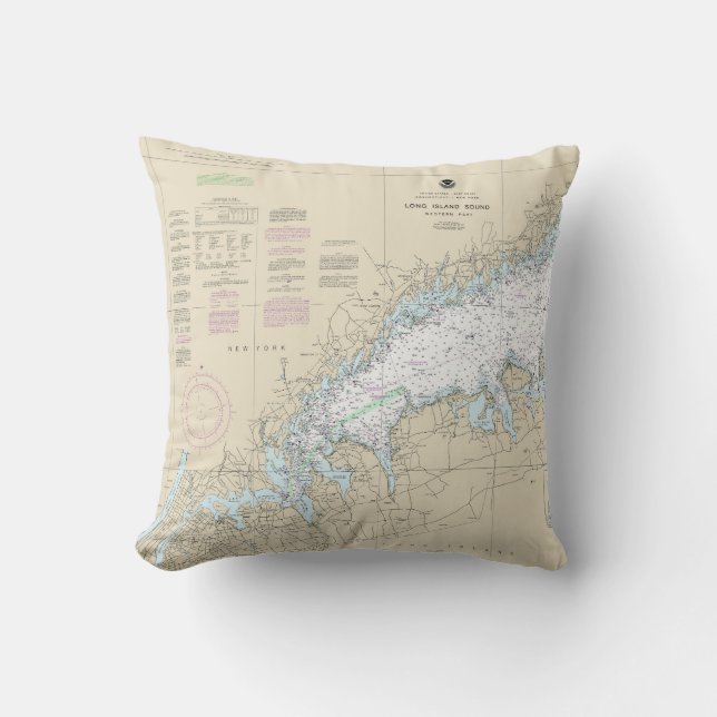 Long Island Sound Western Part Nautical Chart Cushion (Front)