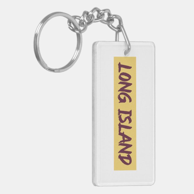 Long Island Text Base Design on Yellow Background Key Ring (Front Left)