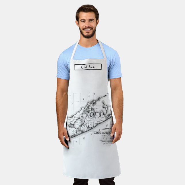 Long Island The Hamptons Map Black Apron (Worn)