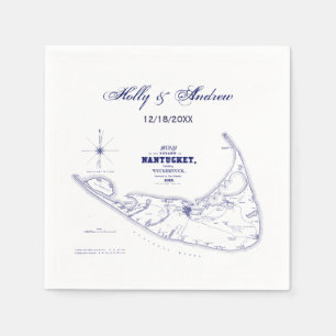 Long Island The Hamptons Map Navy Blue Wedding Napkin