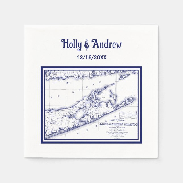 Long Island The Hamptons Map Navy Blue Wedding Napkin (Front)