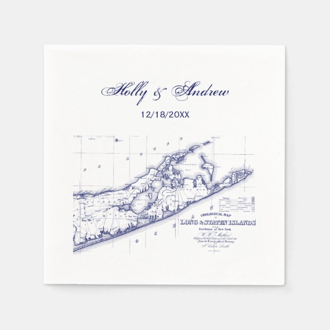 Long Island The Hamptons Map Navy Blue Wedding Napkin (Front)