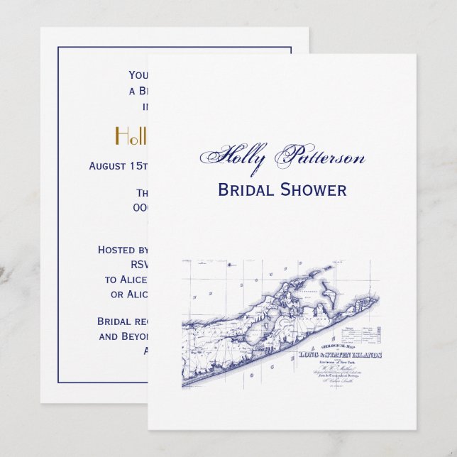 Long Island The Hamptons Map VC Bridal Shower Invitation (Front/Back)