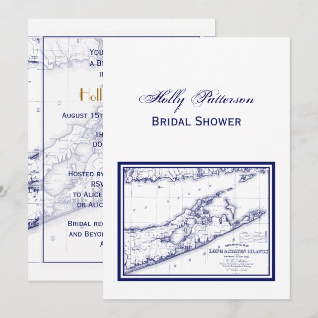 Long Island The Hamptons Map VC Bridal Shower Invitation (Front/Back)