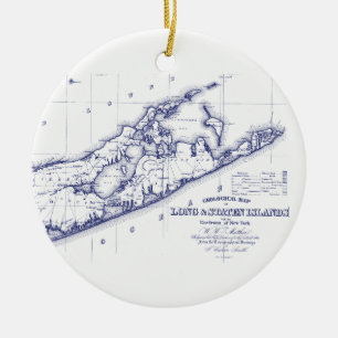 Long Island The Hamptons Map VC Ceramic Tree Decoration