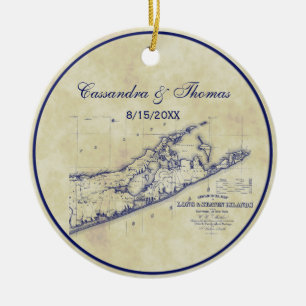 Long Island The Hamptons Map VC Tea Stained Ceramic Tree Decoration