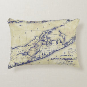 Long Island The Hamptons Map VC Tea Stained Decorative Cushion