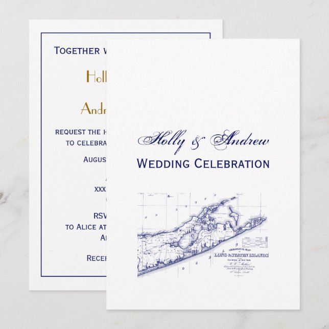 Long Island The Hamptons Map VC Wedding Invitation (Front/Back)