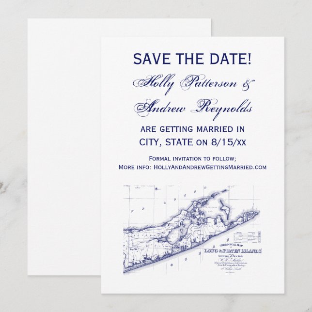 Long Island The Hamptons Map VC Wedding Invitation (Front/Back)