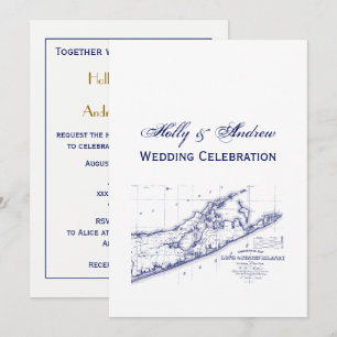 Long Island The Hamptons Map VC Wedding Invitation