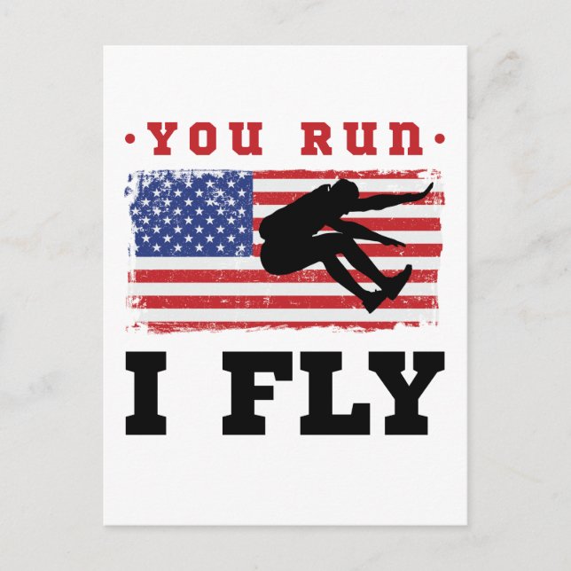 Long Jump American Flag You Run I Fly Postcard (Front)