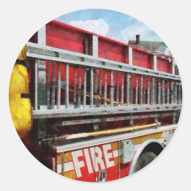 Long Ladder on Fire Truck Classic Round Sticker (Front)