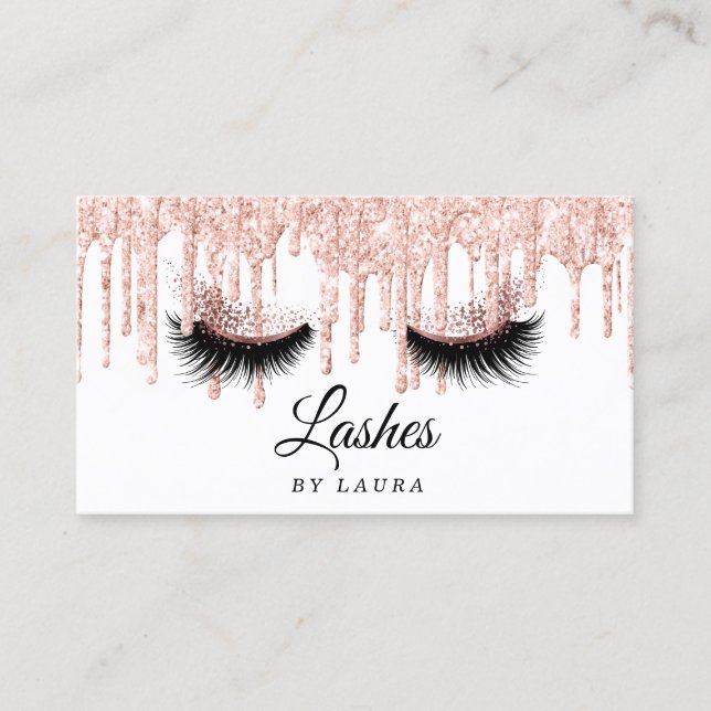 Long Lash Extension Makeup Artist Rose Gold Business Card (Front)