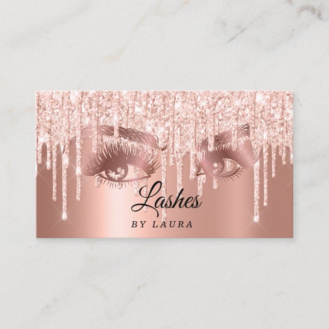 Long Lash Extension Makeup Artist Rose Gold Business Card (Front)
