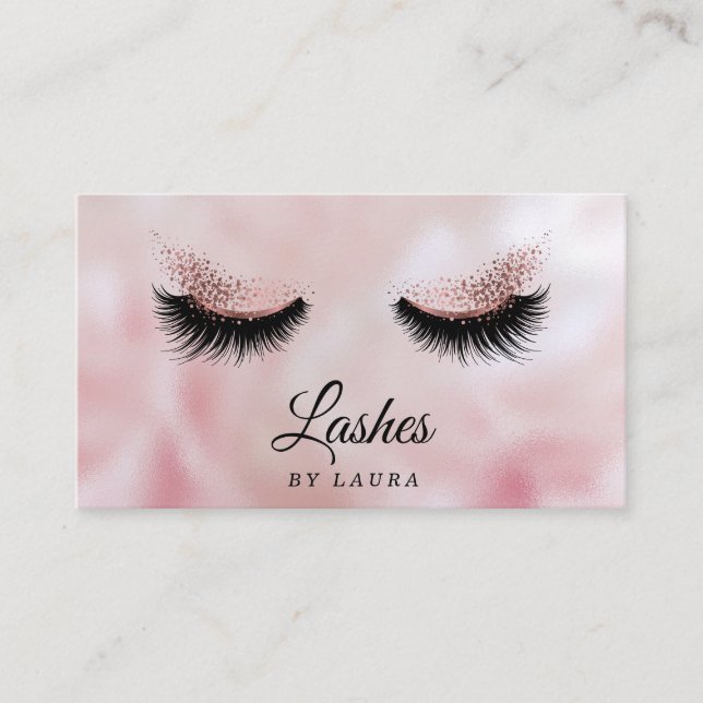 Long Lash Extension Makeup Artist Rose Gold Business Card (Front)