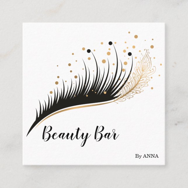 Long Lash Extension Makeup Feather Beauty Salon Square Business Card (Front)