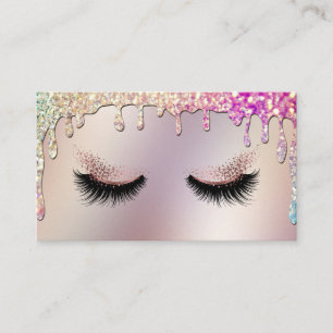Long Lash Makeup Artist Dripping Gold Holographic Business Card