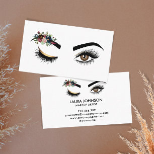 Long Lashes Beautiful Eyes with Watercolor Flowers Business Card
