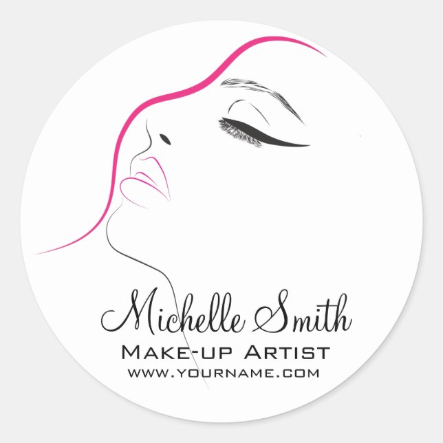 Long lashes eyeliner Lash Extensions Pink Black Classic Round Sticker (Front)