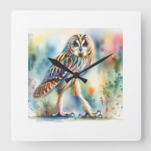 Long Legged Owl 210824AREF108 - Watercolor Square Wall Clock