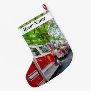 Long Line of Fire Trucks Large Christmas Stocking