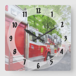 Long Line of Fire Trucks Square Wall Clock