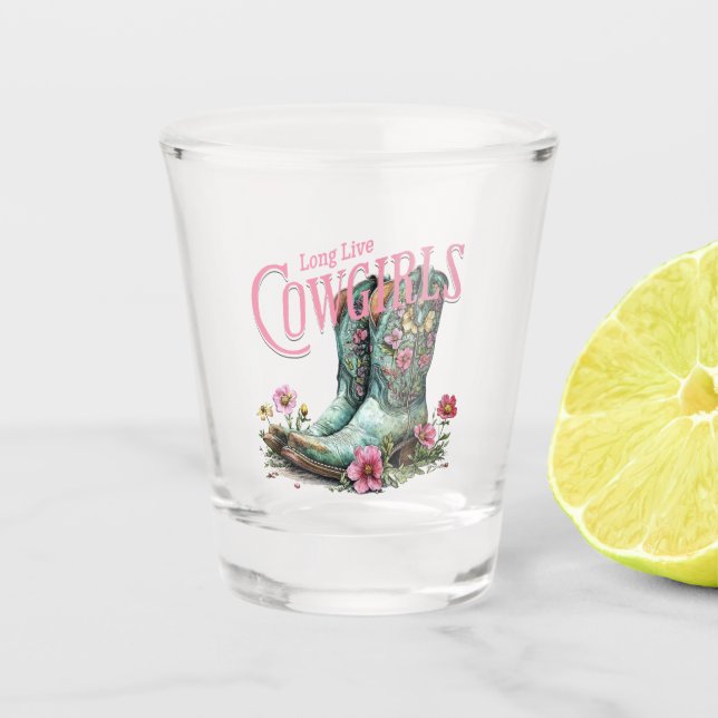 Long Live Cowgirls Floral Cowboy Boots Shot Glass (Front)