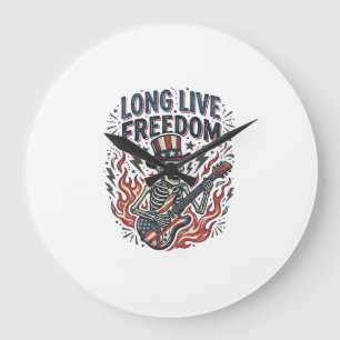 Long Live Freedom Patriotic Skeleton Rocker Shirt_ Large Clock