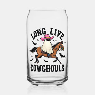 Long Live Ghouls Spooky Halloween Ghost Cowboy Can Glass