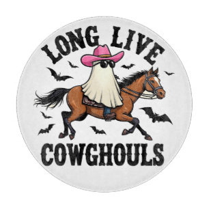 Long Live Ghouls Spooky Halloween Ghost Cowboy Cutting Board