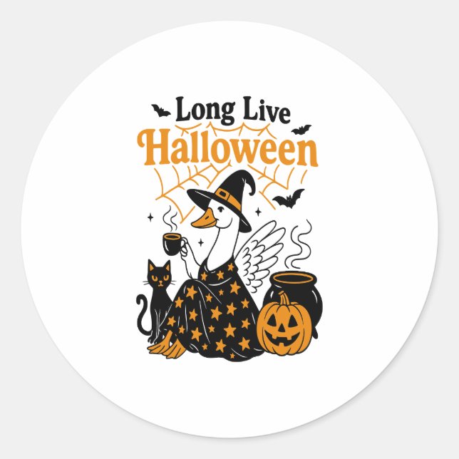Long Live Halloween Goose Witch Classic Round Sticker (Front)