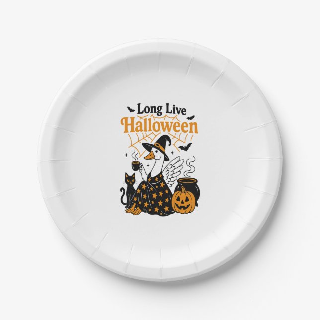Long Live Halloween Goose Witch Paper Plate (Front)