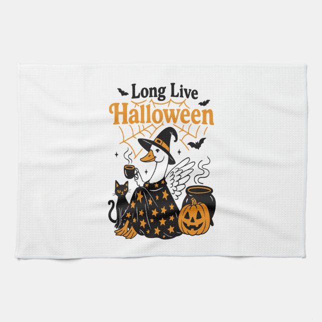 Long Live Halloween Goose Witch Tea Towel (Horizontal)