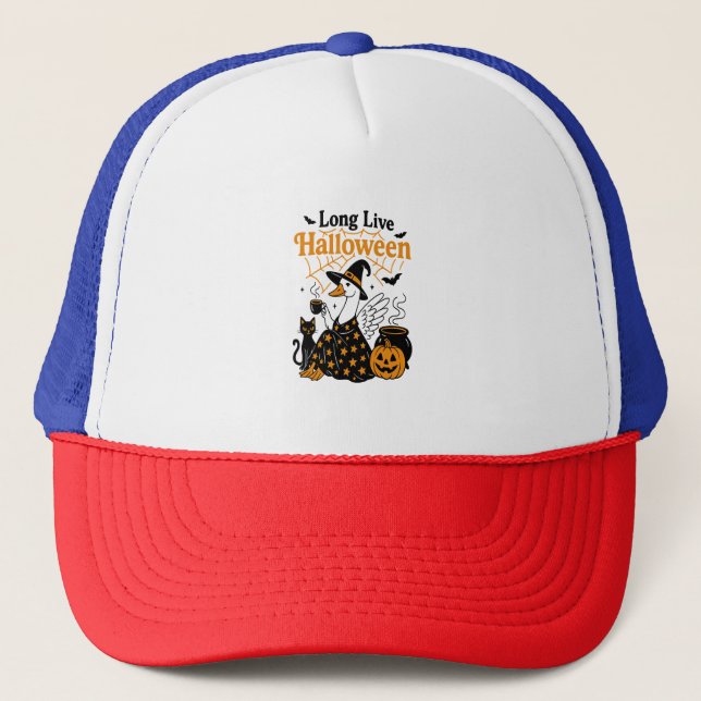 Long Live Halloween Goose Witch Trucker Hat (Front)