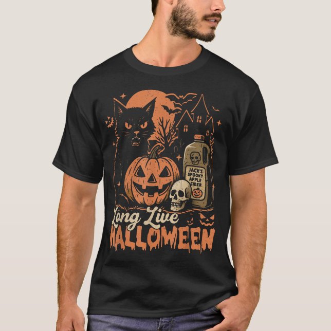  Long Live Halloween Pumpkin Halloween Black Cat  T-Shirt (Front)
