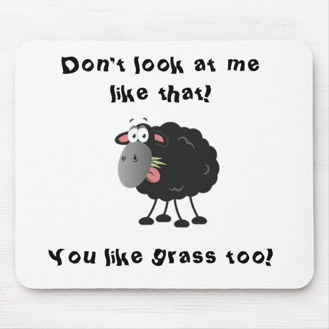 Long Lost Lamb: Grass Eating Black Sheep Mouse Mat (Front)