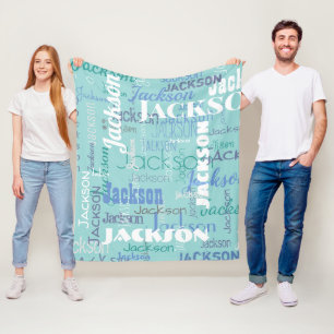Long Name Graffiti Pattern Typography Blue Medium Fleece Blanket